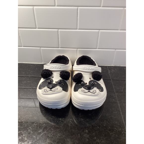 Crocs JUNIORS Classic Lined Super Cute Panda Bear Clog Shoes Black White Size 5 - Picture 2 of 10
